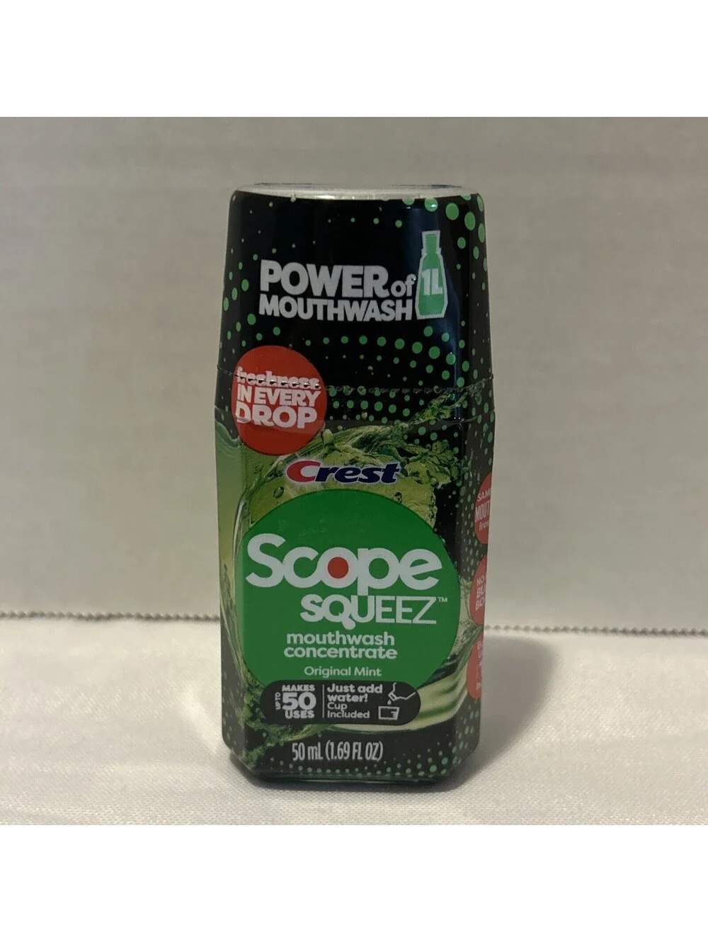 Crest Scope Squeez Mouthwash Concentrate Original Mint 1.69 Fl OZ Travel 50 Uses